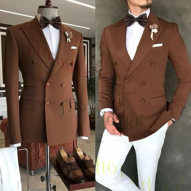 Thorndike Newest Men Suits 2 Pieces Fashion Khaki Wedding Suits For Men Plus Size Blazer Dress Groom Tuxedo Jacket T1366