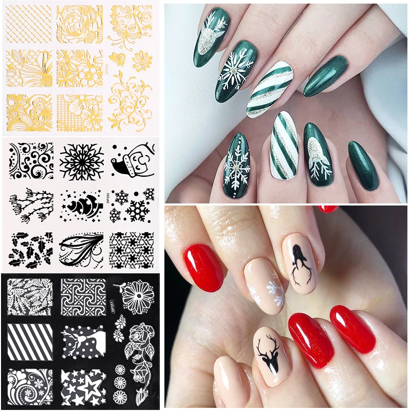 1 лист, стикеры 3D на ногти Nail Art, Рождественская серия, золотой, черный цветок, смешанные узоры, переводные наклейки для ногтей, 3D украшение для ногтей