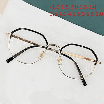

NYWOOH -1.0 -1.5 -2 -2.5 -3.0 to -6.0 Finished Myopia Glasses Women Men Vintage Metal Polygon Eyeglasses Shortsighted Eyewear