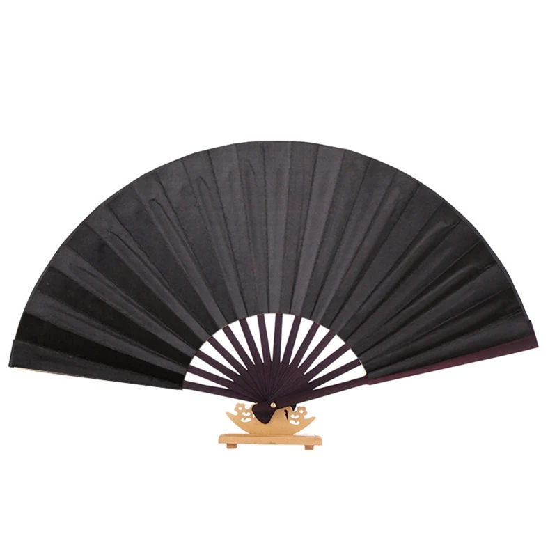 Складной вентилятор 8 дюймов ткань пустой китайский складывающийся веер деревянный бамбук древняя живопись складной декоративный вентилятор - Цвет: BK