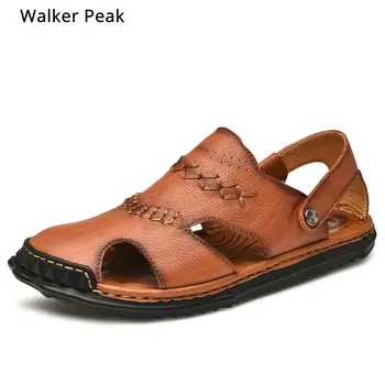 

Summer Genuine Leather Sandal Handmade Outdoor Shoes Men Sandals Fashion For Male Soft Walking Beach Sandalias Slides Walkerpeak