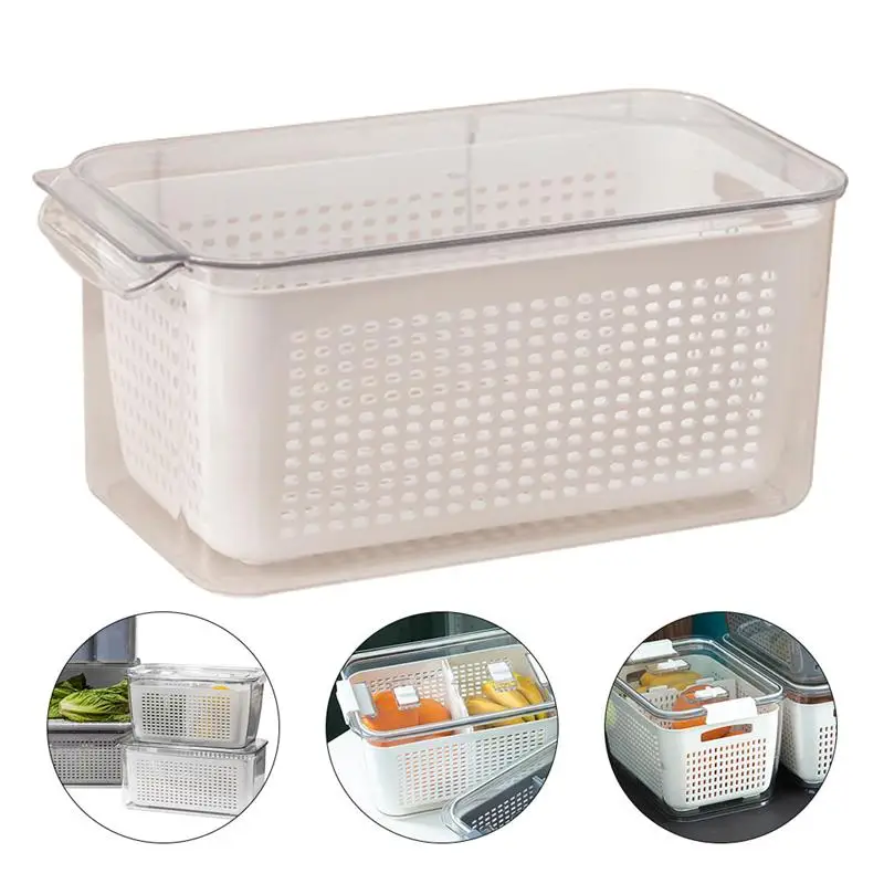 

Rectangular Plastic Double Tier Storage Box Household Refrigerator Fruit Vegetable Sealed Crisper Drain Storage Boxs