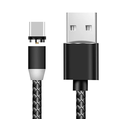 PHOMAX светодиодный магнитный USB 3 в 1 кабель для iPhone X Xs 6 и usb type C кабель и Micro USB нейлоновый Плетеный для samsung S9 Xiaomi USB C - Цвет: Black for Type C