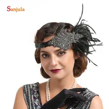 Повязка на голову с черными перьями и золотыми бусинами для женщин, вечерние, торжественные головные уборы, свадебные аксессуары для волос, аксессуары novia BQ019