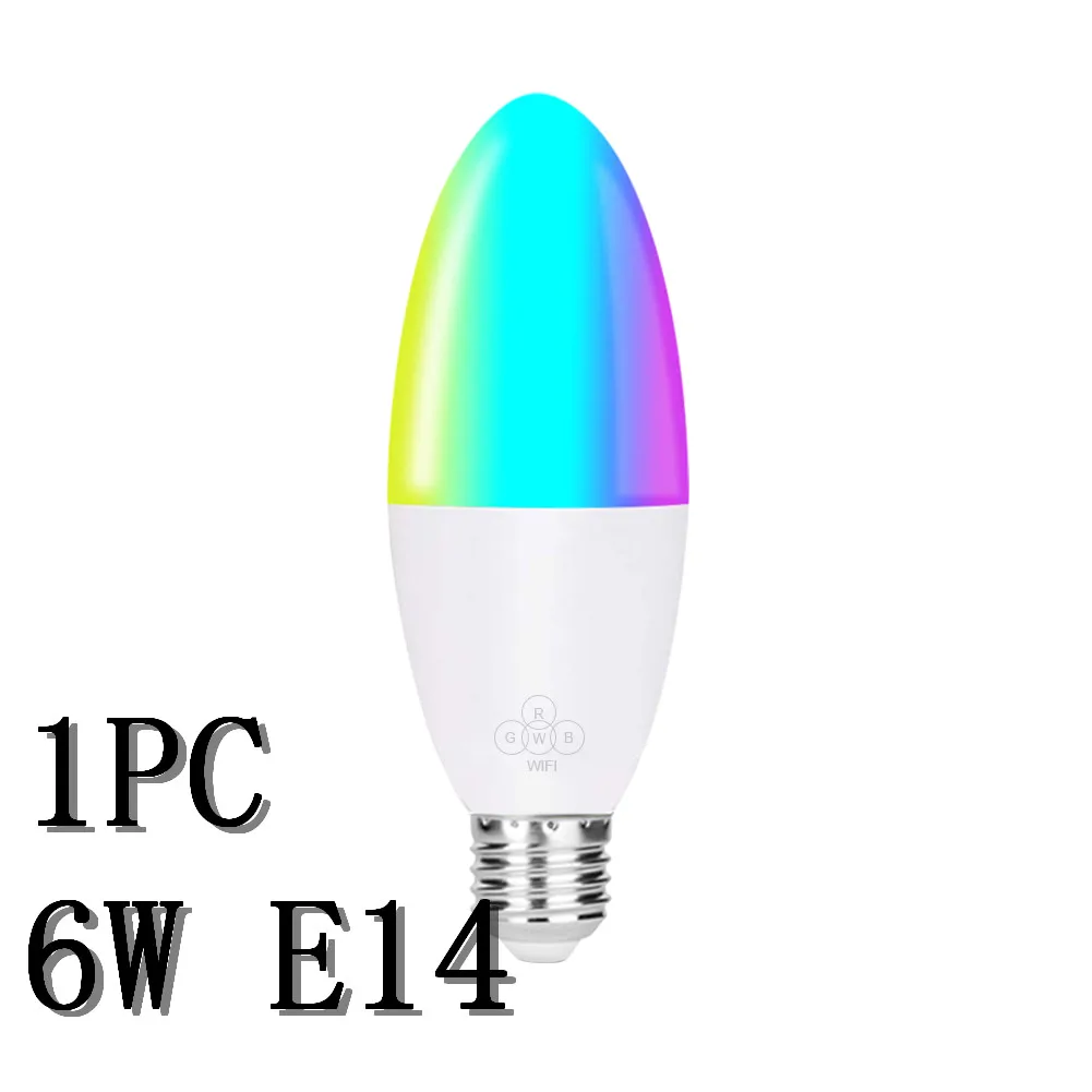 Умный светодиодный лампа Светодиодная лампа Wi-Fi 6 Вт с регулируемой яркостью света С телефонным пультом управления Управление совместим с Alexa Google Home голосовое Управление лампы - Испускаемый цвет: 1PC E14