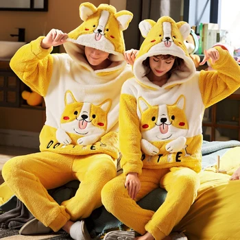 

Couple Family Pajamas for Women Set Unisex Adult Sleepwear Autumn Winter Pyjamas Animal Cartoon Home Lover Cute Service Suit