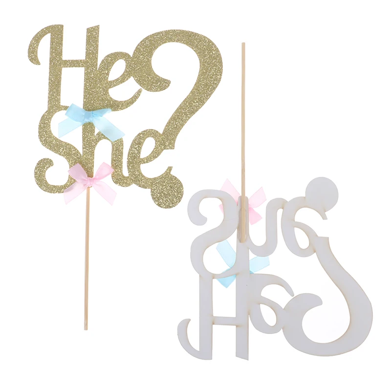 He Or She Glitter Cake Topper Girl Or Boy Birthday Decor Baby Shower Gender Reveal Party Decorations Supplies Cake Accessory Cake Decorating Supplies Aliexpress
