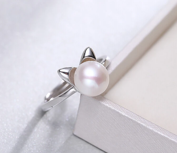 430 Adorable cat 7-8mm design full of strong fresh pearl ring