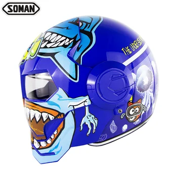 

Soman SM515 Flip up Ironman Retro Vintage Kask Motor Helmets DOT Approved Motorcycle Full Face Helmet casco capacete moto