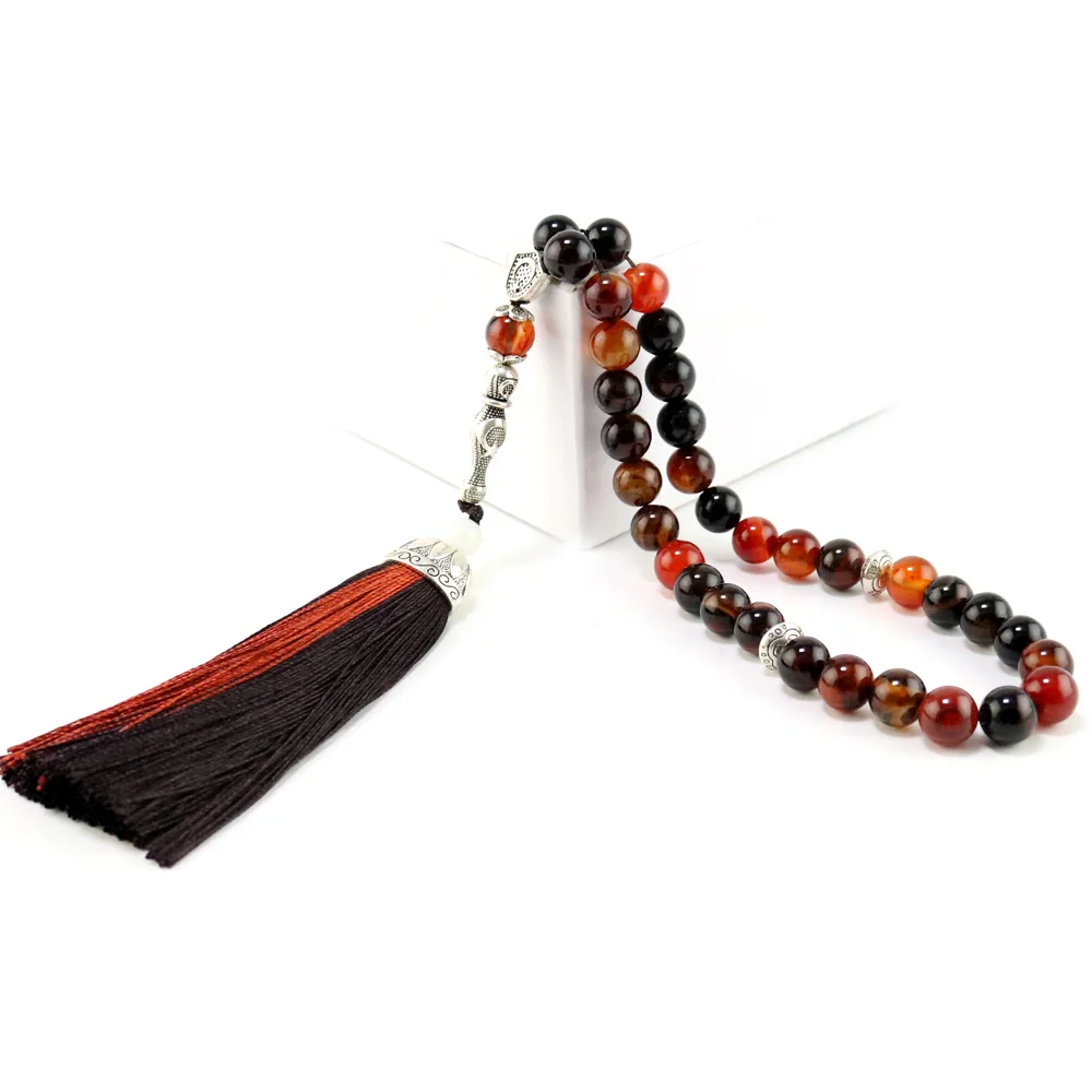 Новый Tasbih натуральный агат кисточка 33 66 99 молитвенные бусины исламский модный