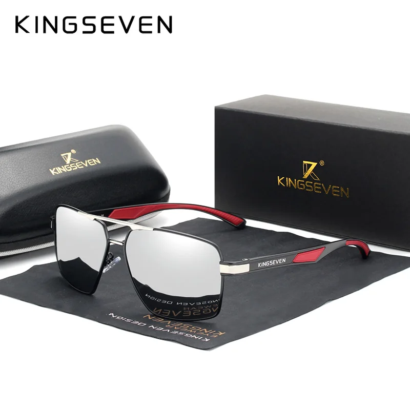 KINGSEVEN, алюминиевые мужские солнцезащитные очки, поляризованные линзы, брендовые, красные, дизайнерские, дужки, солнцезащитные очки, покрытие, зеркальные очки Oculos de sol 7719 - Цвет линз: Mirror Silver