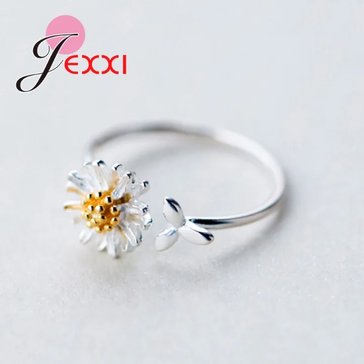 Женское кольцо с цветами Daisy Stamen модное золотое 100% 925 пробы серебряные украшения |