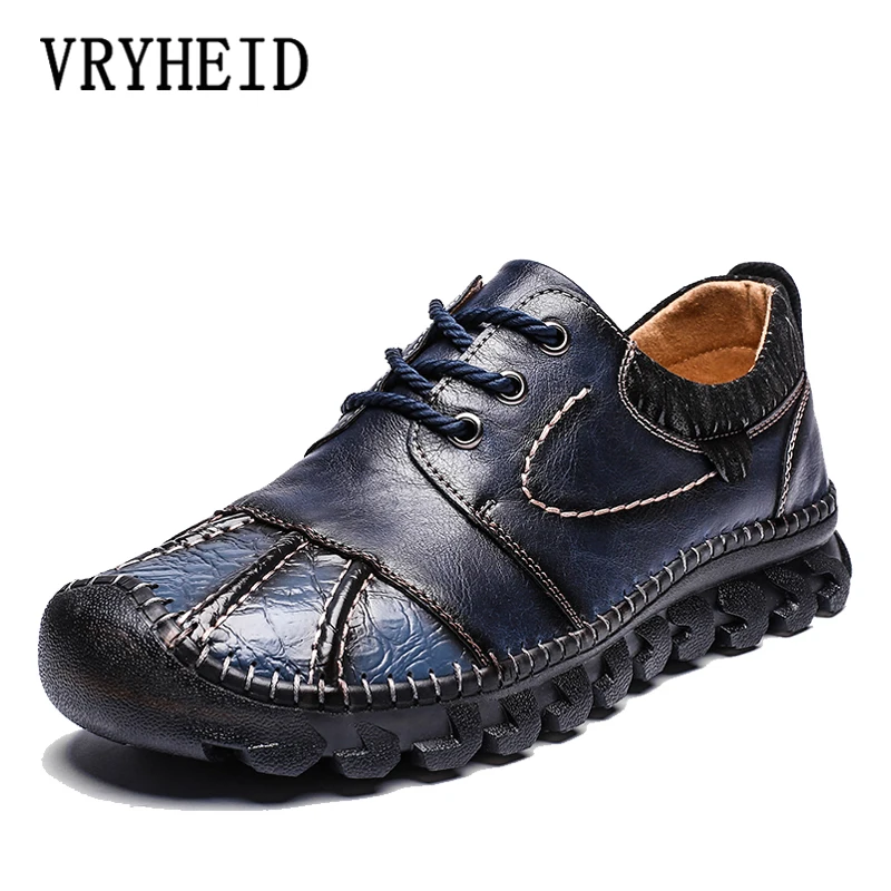 

VRYHEID Autumn New Genuine Leather Men's Casual Shoes Breathable Handmade Comfortable Flat Sneakers Big Size 38-48