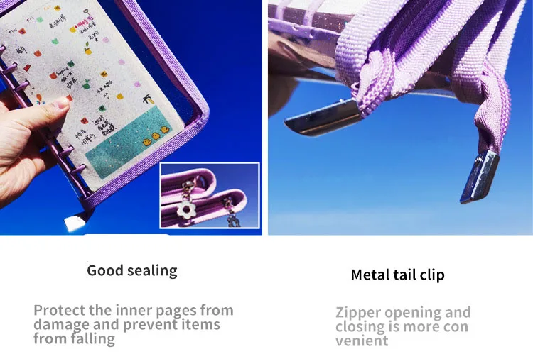 SKYSONIC A5 A6 Zipper Binder Cover-Loose Leaf Organizer Diary-Bullet Transparent PVC Case Photo Organizer Stationery Supplies