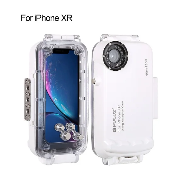 White for XR PULUZ Дайвинг Водонепроницаемый чехол для iPhone XR XS Max40m Максимальная глубина подводный Защитный Чехол ударопрочный полная защита - Цвет: White for XR