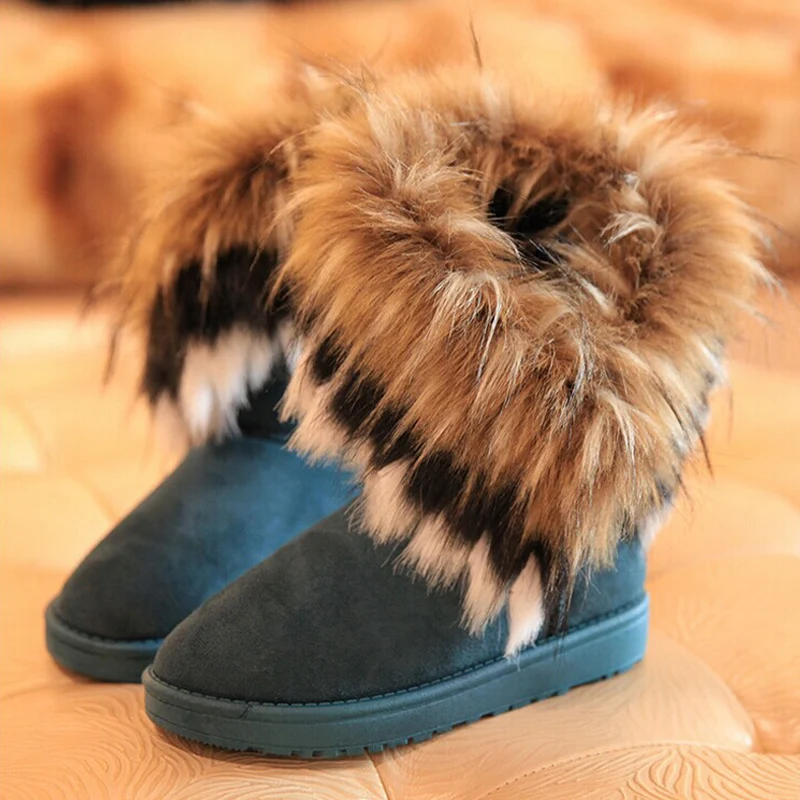 E TOY WORD Fashion Women's Boots Winter New Snow Boots in The Tube imitation Fox Hair Ladies Cotton Boots Comfortable Warm Boots