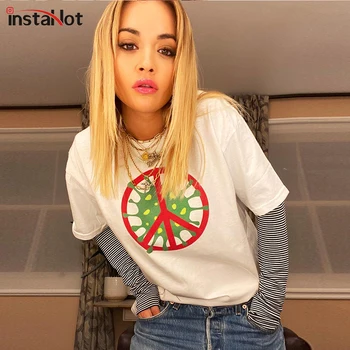 

InstaHot O Neck Short Sleeve T Shirt Pattern Print Summer Soft Cotton Women T-shirt Oversize Lady Streetwear Minimalist Tee Top