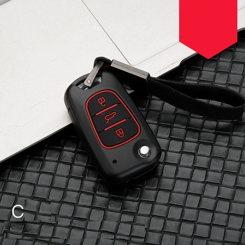 black red Чехол для ключей из углеродного волокна для Kia RIO K2 K5 Sportage Sorento fit hyundai i20 i30 i35 iX20 iX35 Solaris Verna - Название цвета: black red