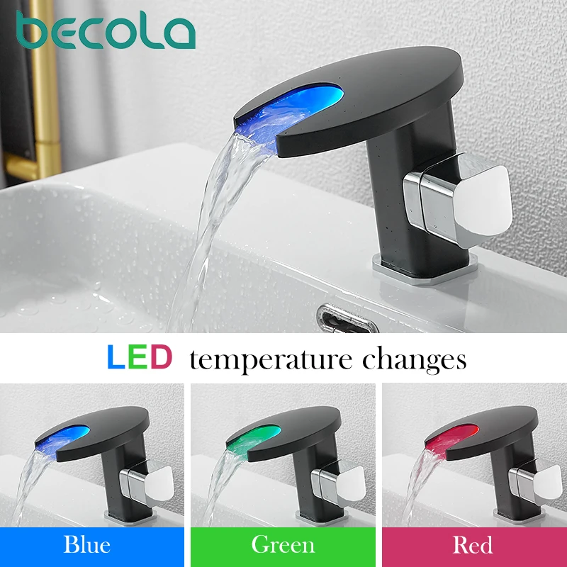 BECOLA grifo cascada para lavabo de baño, mezclador de agua fría y caliente, montado en cubierta, BR 2018A109|Grifos de - AliExpress
