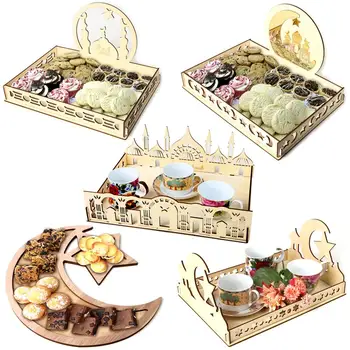 

2020 Wooden Islamic Eid Ramadan Storage Tray Ramadan DIY Ramadan Festival Fruit Plate ItemsTable Decoration Dessert Tray Crafts