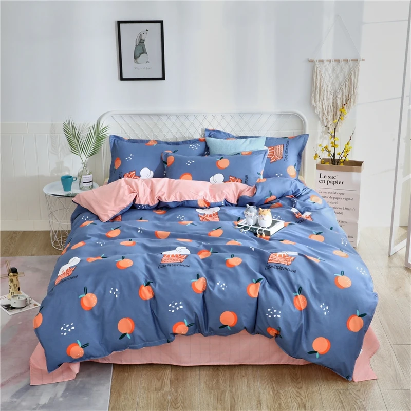 Yaapeet 3/4pcs Fruit Printed Bedding Lines Geometric Pretty Set Soft Plaid Bed Sheets Elagant Solstic | Дом и сад