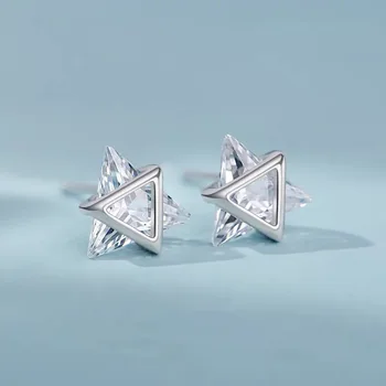 

2020 New 3 Style Korean Designer Triangle Stud Earring For Women Silver Plated White/Black/Blue Zircon Female Jewelry Party Gift