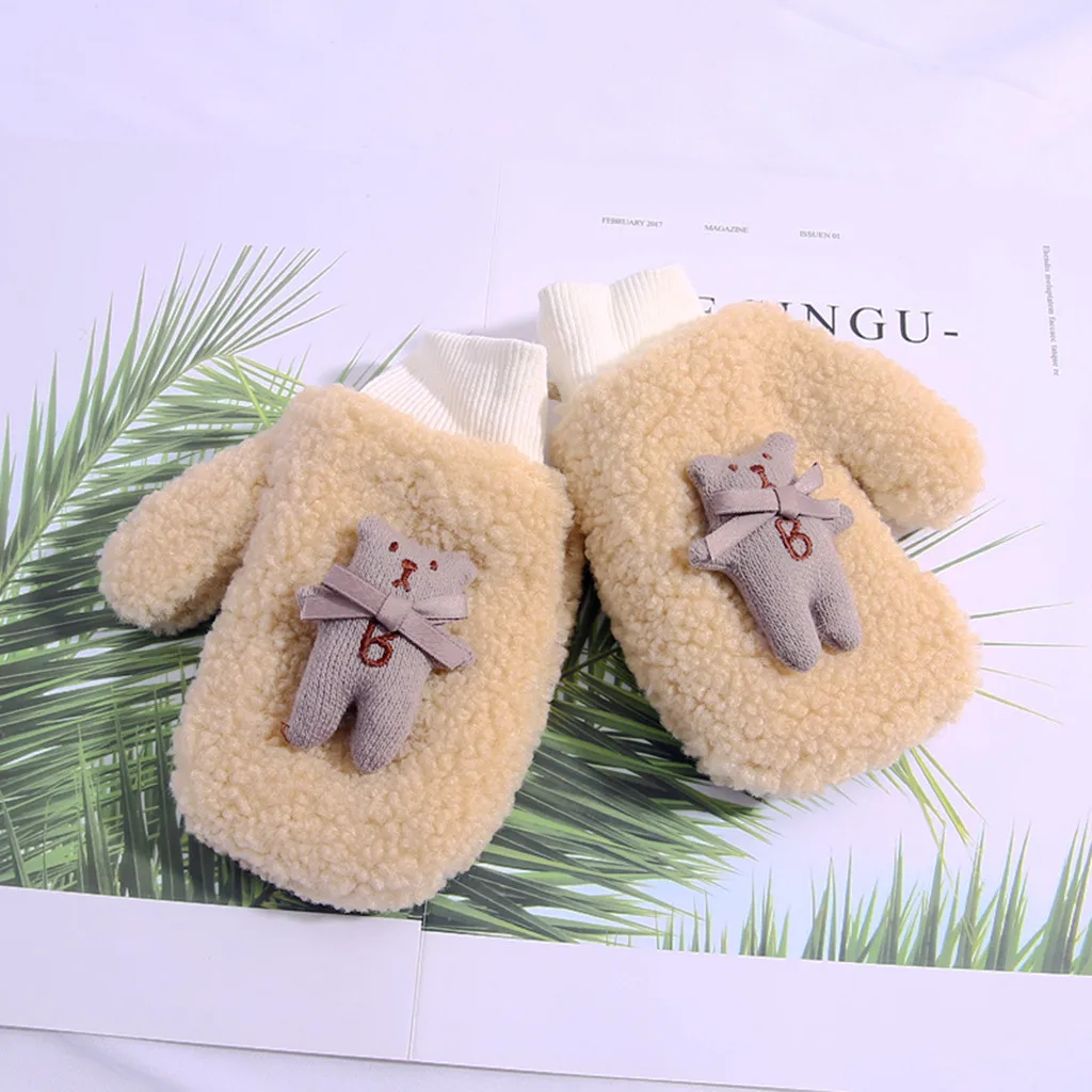 Beige 1 пара перчаток для маленьких мальчиков и девочек, теплые вязаные варежки, перчатки - Цвет: Beige