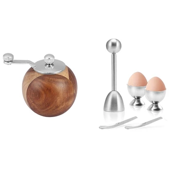 

1pcs Manual Pepper Grinder Ball Shape Bottle & 2pcs Egg Pad Egg Cutter Egg Clip with Spoon