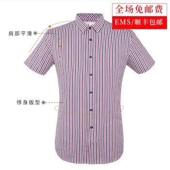 

Pure Cotton Free Hot Stripes Shirt Male Short Sleeve Shirt Men All Cotton Inch Slim Fit Business Leisure Thin Section