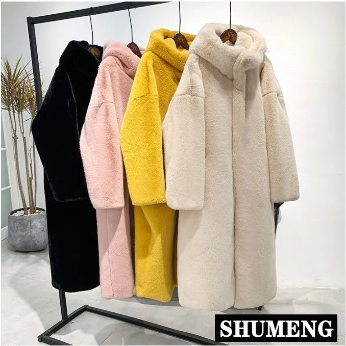 

Rabbit Fur Coat Women 2019 New Winter Imitation Mink Fur Long Jacket Thick Large Size Female Hooded Fur Overcoat Warm Outwear