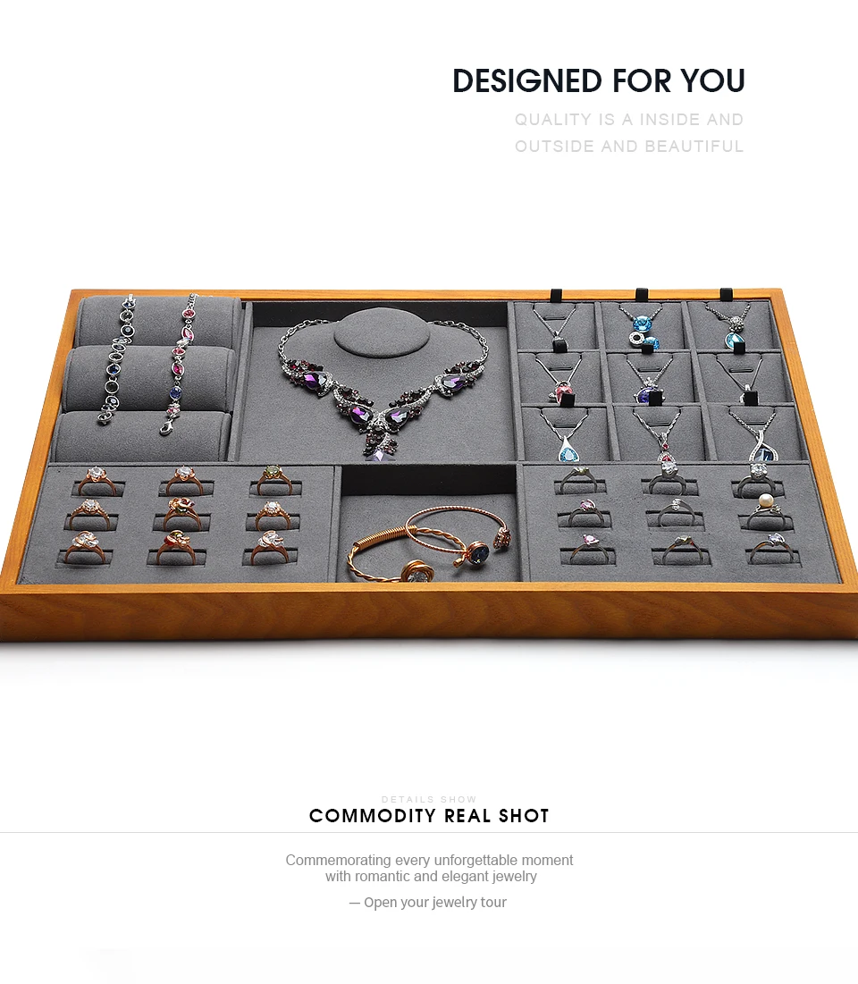 DIGU Jewelry Display Tray Wood Pendant Earrings Rings Fashion Square Box Jewelry Display Storage Props