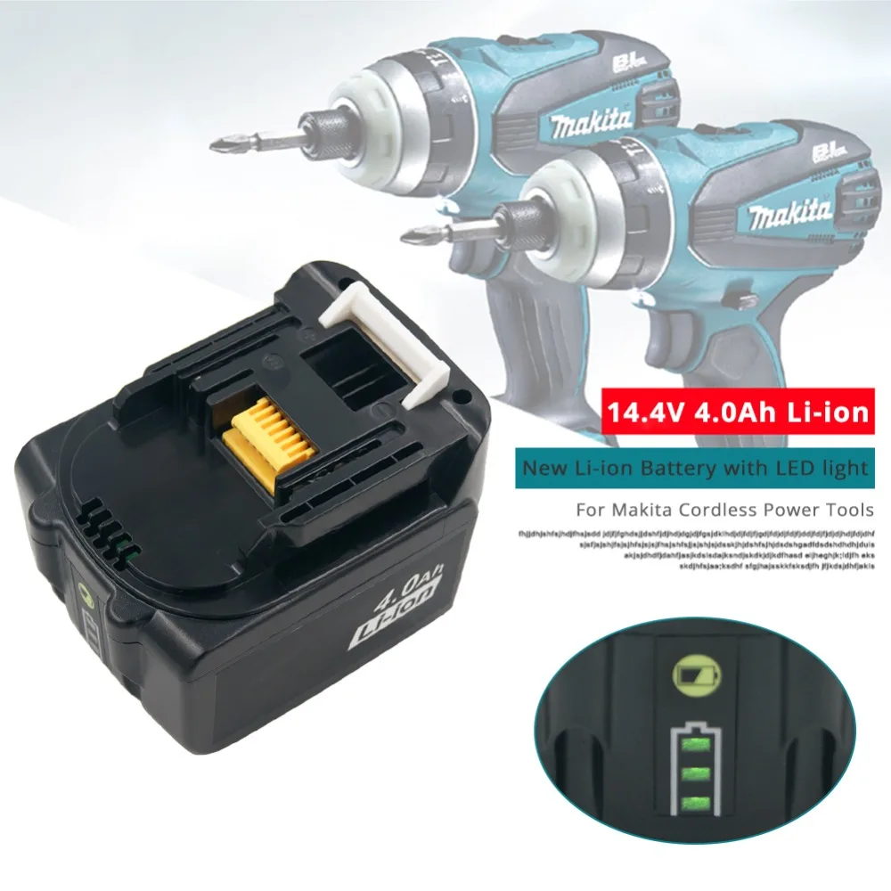 2 шт. BL1440 4000 мА/ч, литий-ионный 14,4 V Перезаряжаемые Батарея для Makita батареи для электроинструментов BL1430 BL1415 BDF343 BDF441 с светодиодный