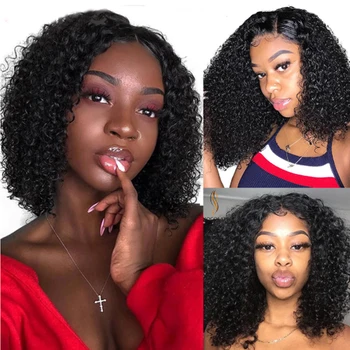 

Jessenia Short Bob Wig Kinky Curly Lace Front Cheap Human Hair 13x4 Brazilian Lace Front Wigs Deep Curly perruque cheveux humain