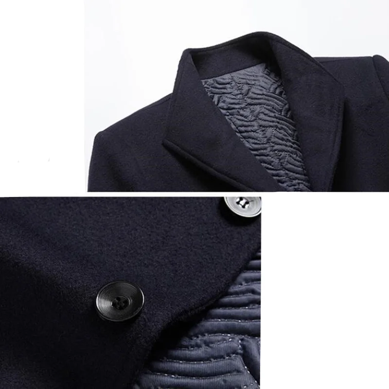 Зимний длинный Шерстяное пальто Slim Fit Куртки модная верхняя одежда; Теплая мужская повседневная куртка бушлат пальто размера плюс S-3XL