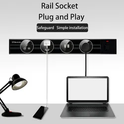 HEREPOW Electrical Surface Embedded Power Track Rail Socket 40cm 60cm 80cm 100cm Aluminum Alloy Wall Mounted Extension Outlets
