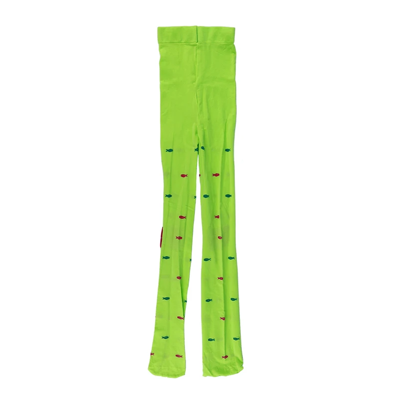 fluorescent green Детские весенне-осенние тонкие дышащие модельные колготки; Милые жаккардовые колготки с рисунком котенка для рыбалки; непроницаемые колготки для детей - Цвет: fluorescent green