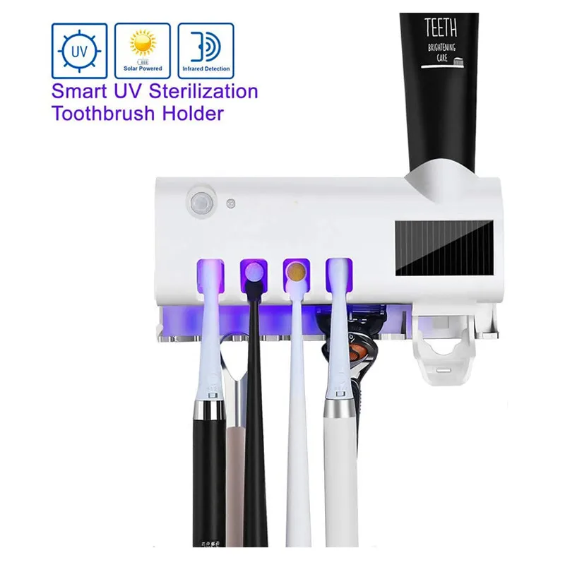 

UV Toothbrush Sanitizer Holder, Sterilizer for All Toothbrushes, Wall Mount Sticker Plus Toothpaste Dispenser Wireless