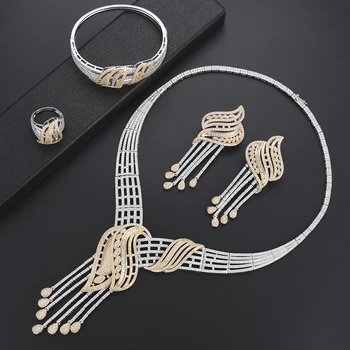 

LARRAURI Luxury Tassels Drop Women Wedding Cubic Zirconia Choker Necklace Earring Saudi Arabia Jewelry Set Jewellery Addiction