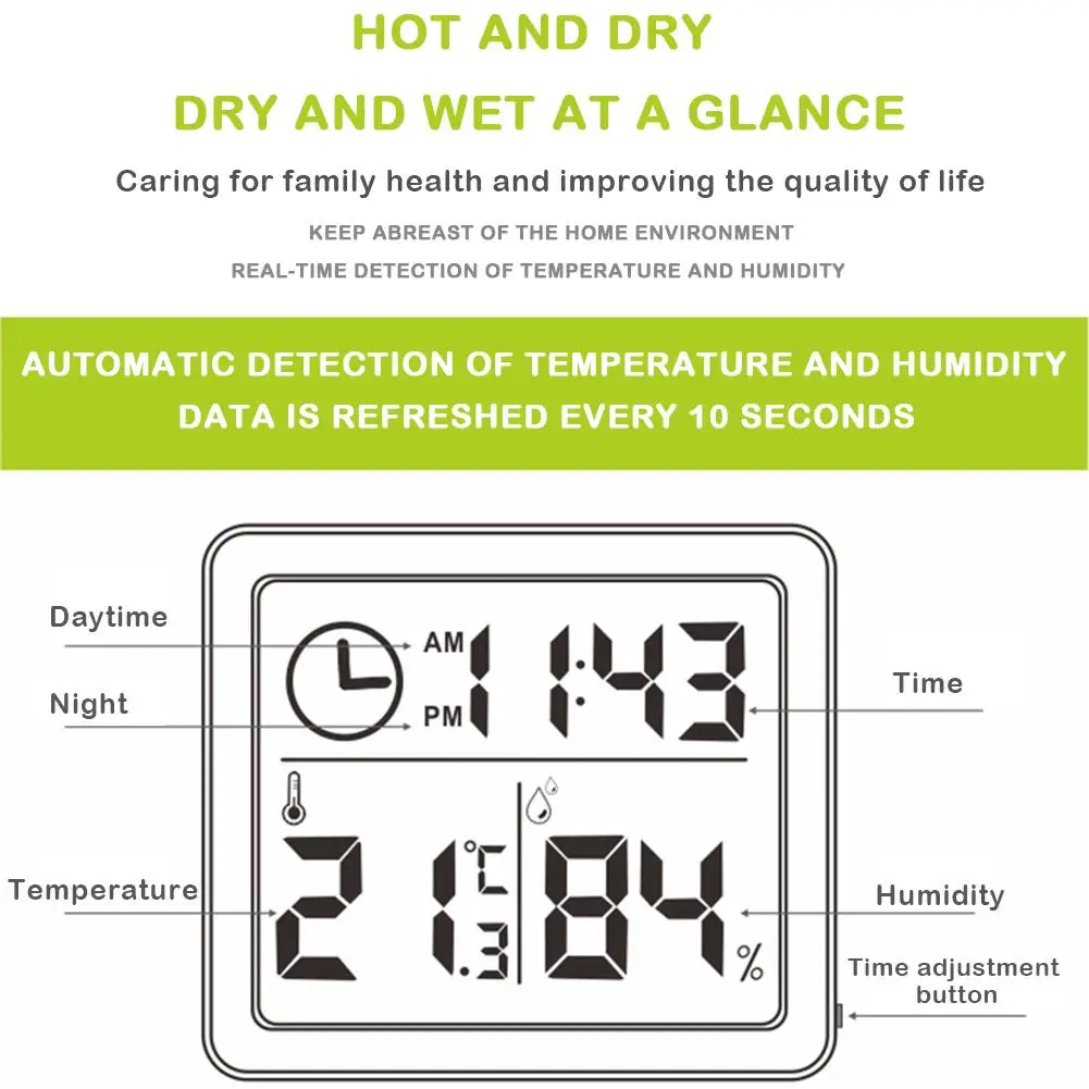 Термометр гигрометр электронный датчик температуры и влажности Часы 81X71X10 мм