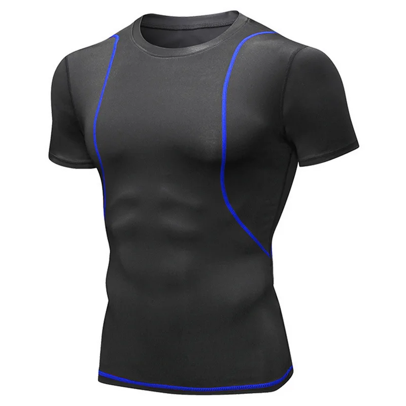 Black Blue Спорт Бег Baselayer Корректирующее спортивное белье рубашка боди футболка мужская майка для бега рубашка Shaper Мужская Фитнес тренажерный зал рубашка с коротким рукавом - Цвет: Black Blue