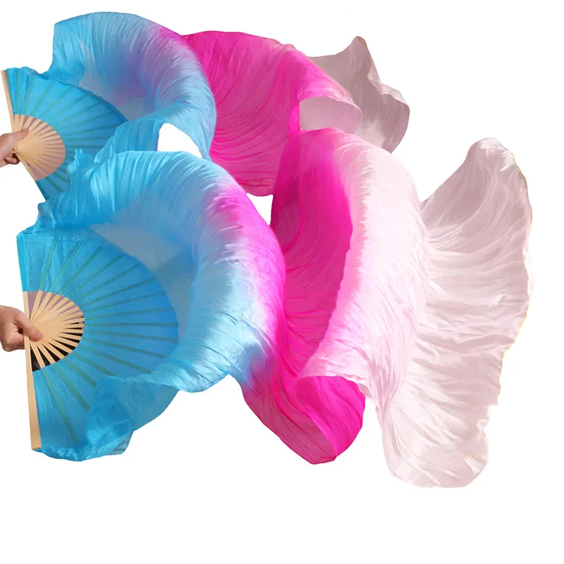 Настоящий/Имитация натурального шелка для фанатов танца живота, 1 пара фанатов для танца живота 180x90 см, ручная работа, окрашенный реквизит для танца, чистые вееры, 5 размеров - Цвет: As picture-8