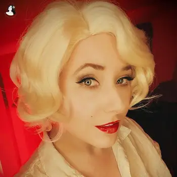 

DANBOShort Blonde Curly Cosplay Wig Cos Marilyn Monroe Female Party High Temperature Fiber Synthetic Hair Wigs