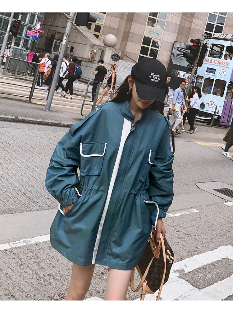 

Korea 2019 Autumn New design Women Zipper Regular hit color Casual Jacket and coat Blue