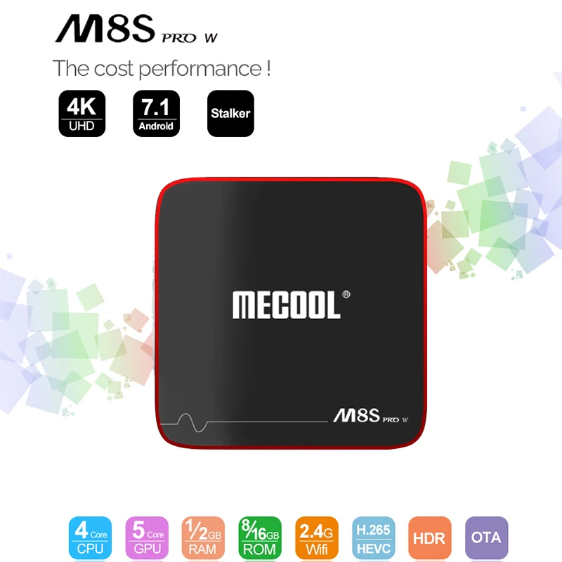 MECOOL M8S PRO W умные ТВ Box Android 7,1 Amlogic S905W 4 ядра 1 ГБ 8 ГБ, 2 Гб оперативной памяти, 16 Гб встроенной памяти, голос Управление 2,4G Wi-Fi 4K set top tv Box