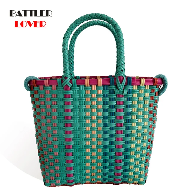 Straw Beach Bag Summer Women Big Capacity Lady Tote with Girls Causal Tote Lined Shoulder Messenger Handbag