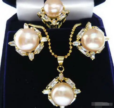 Jewelry Pearl Set Genuine Pink Crystal Yellow stone Pendant Necklace Ring Earrings Free Shipping | Украшения и аксессуары