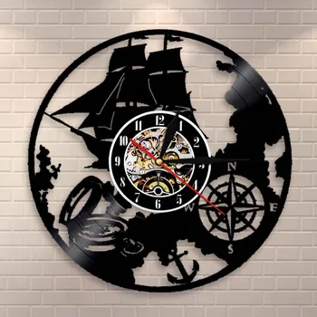 

Navigation Theme Vinyl Record Wall Clock Sailor Magical Wall Lamp Nautical Vintage Design LED Night Light