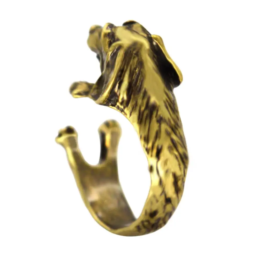 Dog Rings Antique Bronze Black Realistic Dachshund Dog Puppy Animal 3D Adjustable Finger Rings