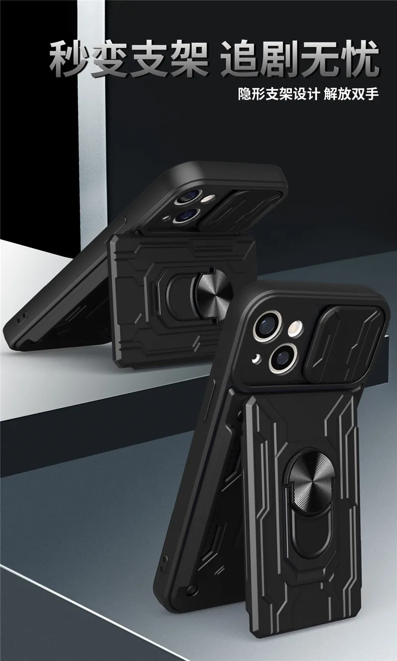For iphone 13 12 Pro Max Case Magnetic Ring Armor Phone Case With Card Slot For iphone 11 6 6S 7 8 PLUS Slide Camera Lens Cover best case for iphone 13 pro max