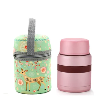 

pink double wall thermos container stainless steel 304 termos inox spoon portable pouch bring food soup outside school office